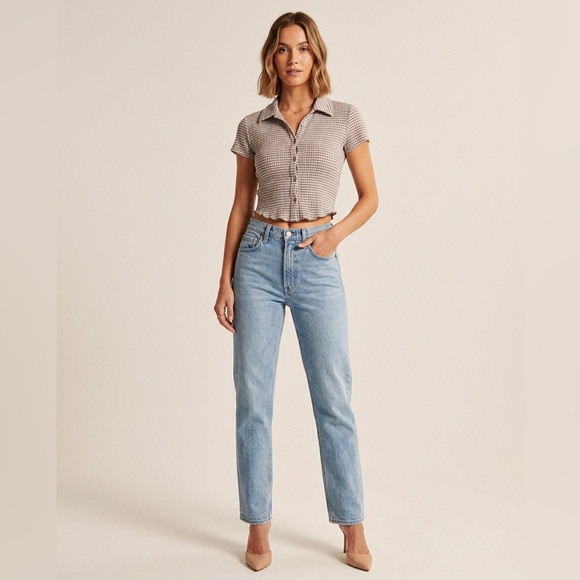 Wilfred Tops - Wilfred Cropped Check Button Front Short Sleeve Shirt Top XS Gray Plaid NWT